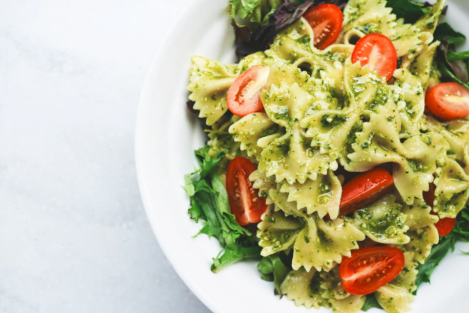 Pesto pasta with cherry tomatoes